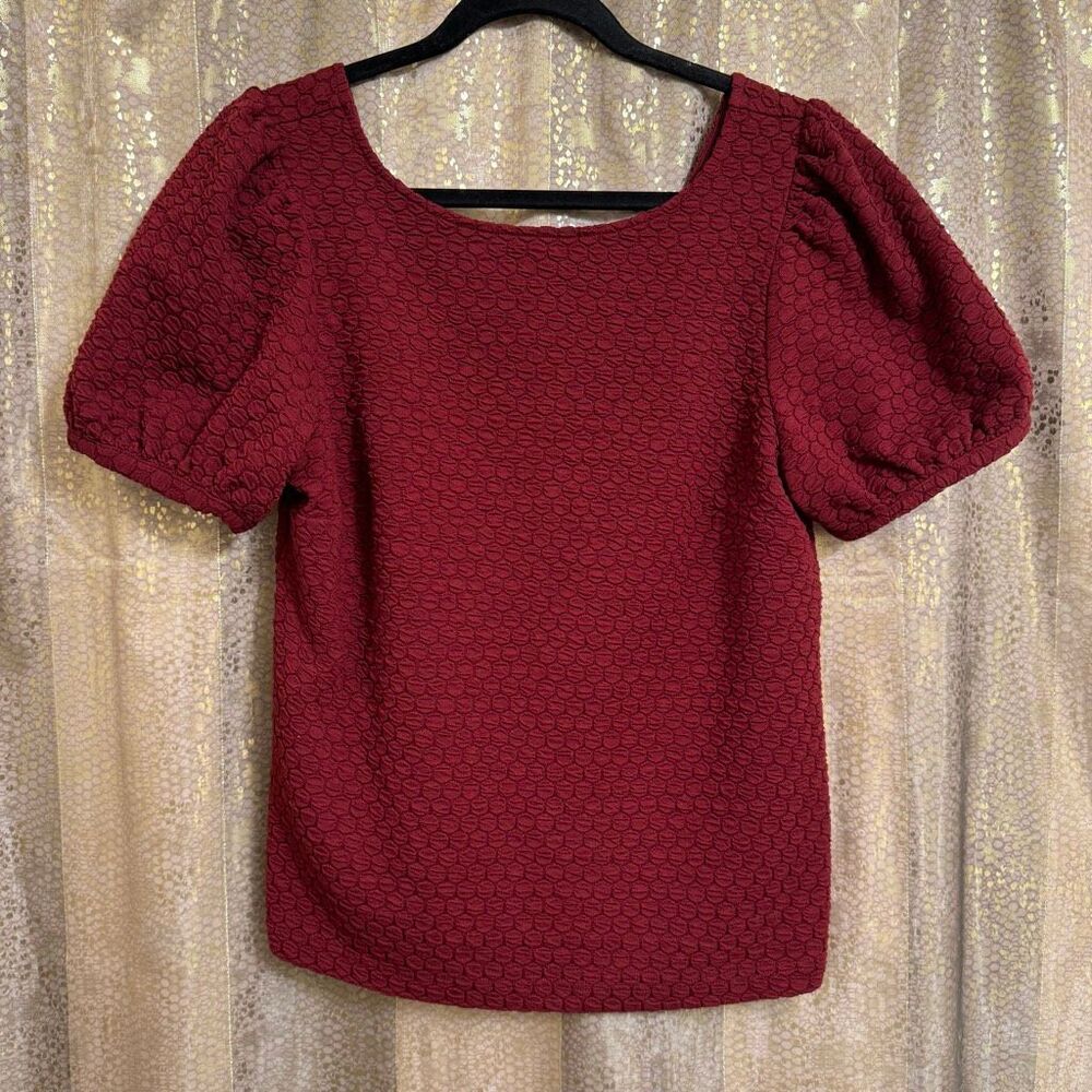 Porridge By Anthropologie Parker Puff Sleeve Maroon Textured Top Medium
